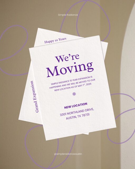 10 Year Grand Expansion ✨

After a decade of thoughtful growth, Simple Radiance Medspa enters its next chapter&mdash;one that reflects the depth of our work and the evolution of modern aesthetics.

Our new space is being designed with purpose: to support a more complete approach to radiance.

With the introduction of the Radiant Longevity Method, we are expanding beyond aesthetics alone&mdash;bringing together regenerative treatments and internal wellness to create results that feel as natural as they look.

Subtle. Balanced. Enduring.

Founded by Betty Cravens, this has always been our intention.

Now, moving to our fully radiant space as of May 1st, 2026! 

#AustinMedspa #RegenerativeAesthetics #NaturalAesthetics #AustinWellness #MedicalAesthetics