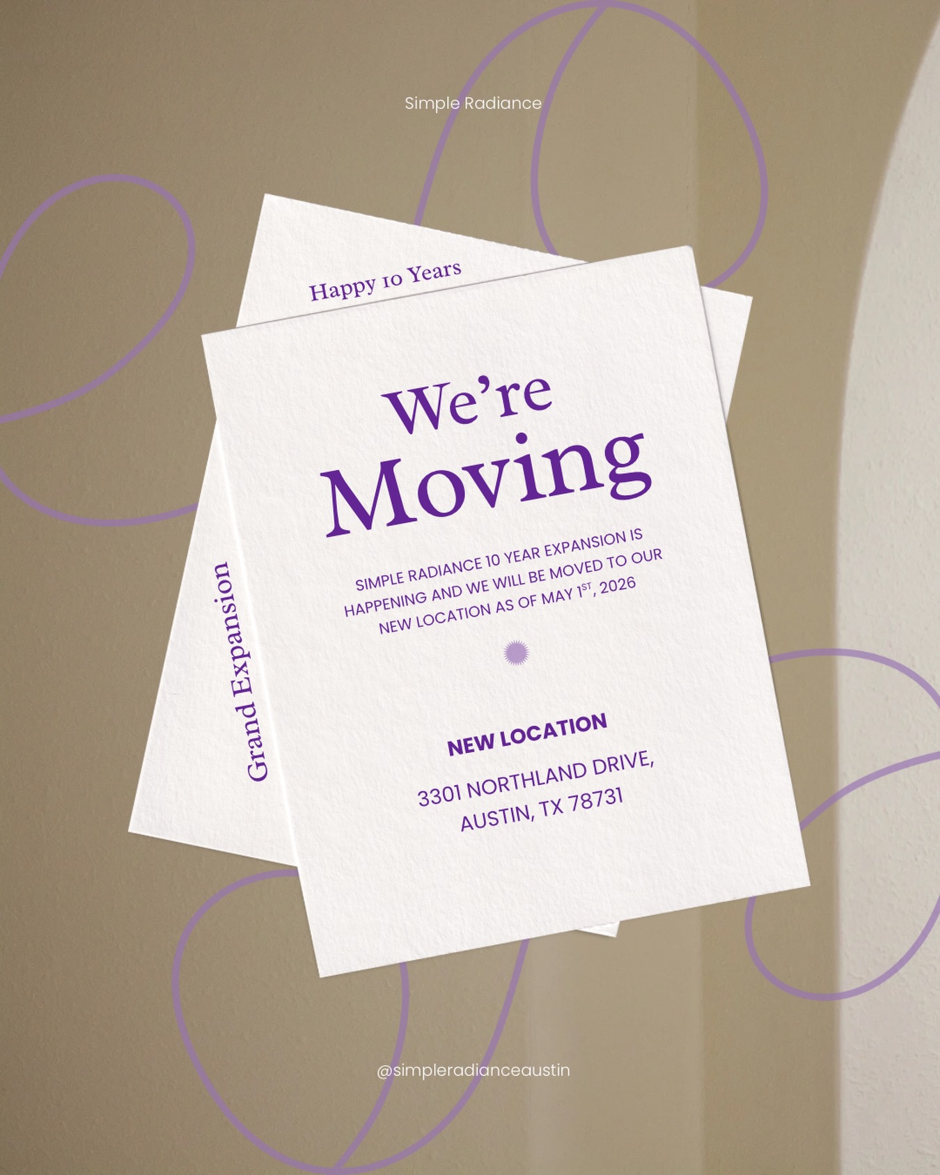 10 Year Grand Expansion ✨

After a decade of thoughtful growth, Simple Radiance Medspa enters its next chapter&mdash;one that reflects the depth of our work and the evolution of modern aesthetics.

Our new space is being designed with purpose: to support a more complete approach to radiance.

With the introduction of the Radiant Longevity Method, we are expanding beyond aesthetics alone&mdash;bringing together regenerative treatments and internal wellness to create results that feel as natural as they look.

Subtle. Balanced. Enduring.

Founded by Betty Cravens, this has always been our intention.

Now, moving to our fully radiant space as of May 1st, 2026! 

#AustinMedspa #RegenerativeAesthetics #NaturalAesthetics #AustinWellness #MedicalAesthetics