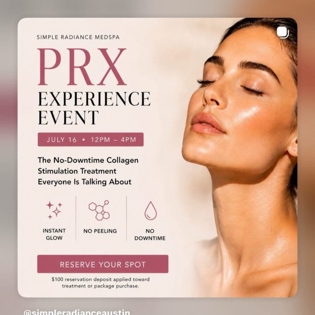 An invitation to experience the PRX derm perfexion at Simple Radiance Medspa. Registration is strictly limited. Link in bio to secure your invitation. #simpleradiancemedspa #prxexperience #prxdermperfexion #austinbeauty #collagen