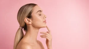 Achieving Facial Harmony Beyond Line Chasing - SimpleRadianceMedSpa - SimpleRadianceMedSpa Profile view of a woman with aesthetic mapping lines illustrating facial harmony and structural balancing at Simple Radiance Medspa in Austin